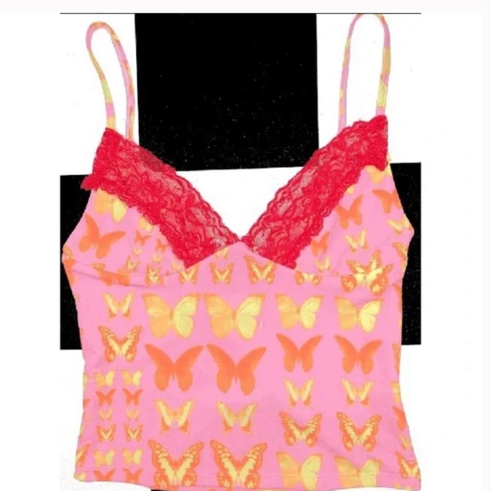 Omighty butterfly red lace tank top
